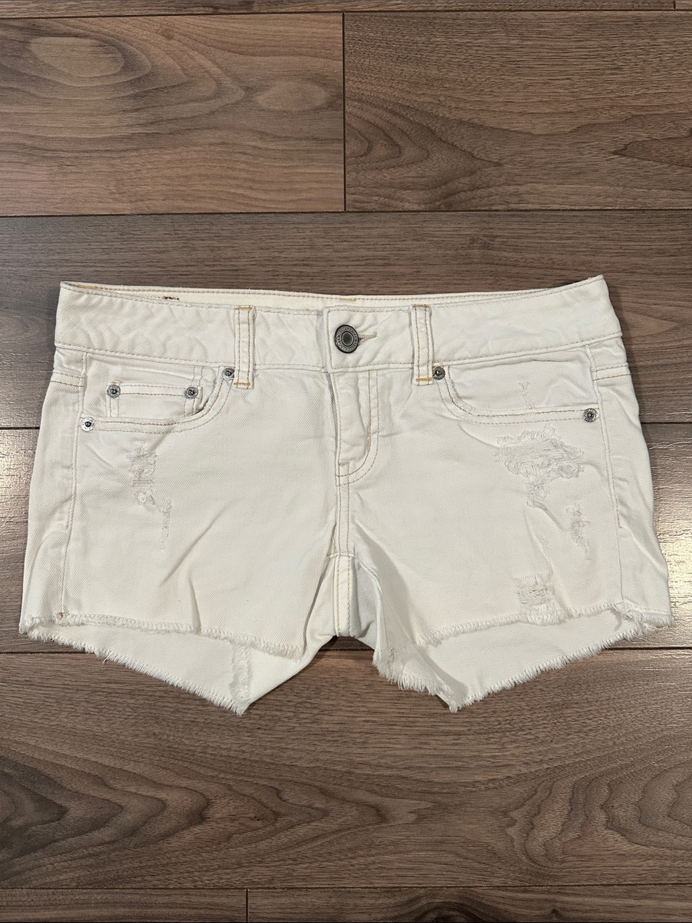 American Eagle Outfitters White Distressed Denim Cutoff Shorts